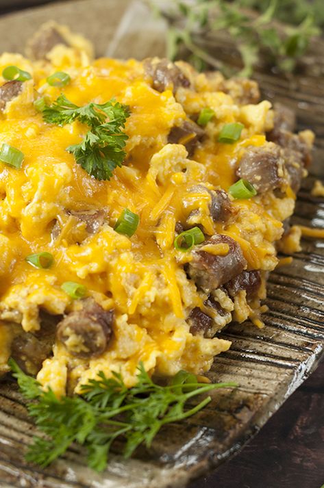 Sausage, Egg, and Cheese Scramble | Wishes and Dishes Pork Breakfast, Wishes And Dishes, Breakfast Skillet Recipes, Pork Sausage Recipes, Pork Breakfast Sausage, Scrambled Eggs With Cheese, Sausage Rice, Morning Family, Breakfast Sausage Recipes