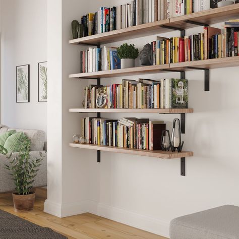 [PaidLink] 91'X10' Wood Floating Shelves Give You Additional Storage Space Without Needing A Bulky Bookcase Solution! Use Our Floating Bookshelves For Your Collectibles To Bring Warmth And Additional Texture To Your Living Room Wall Decor And Accessories. Cervo 10' Wide Floating Shelves For Wall Are Here To Give Your Wall Decor Aesthetic A Total Makeover! Long Floating Shelves Wood Provides A Sleek Appearance While Keeping Everything From Alarm Clocks To #floatingbookshelvesaesthetic Long Wall Floating Shelves, Floating Shelves Plant Wall, Free Floating Shelves Living Rooms, Staggered Wall Shelves, Floating Shelves With Books, Wall To Wall Floating Shelves, Floating Shelves Bookcase, College Bedroom Ideas For Guys, Staggered Floating Shelves