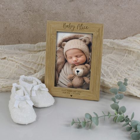 👶🌟 Introducing the first frame-worthy moment of many to come—our Personalised Baby Photo Frame! Capture the newness of those tiny fingers and toes, and engrave the details of your little one's grand entrance into the world. This wooden 4x6 keepsake isn't just a picture frame; it's a treasure trove of the beginning of a lifetime of memories. 💕 With custom engraving for all of the newborn's birth info, this frame becomes a personalised testament to the day your life changed forever. It's the p... Baby Photo Frames, Newborn Birth, Baby Stats, Birth Details, Baby Arrival, Personalised Baby, Baby Birth, Family Heirloom, Baby Photo