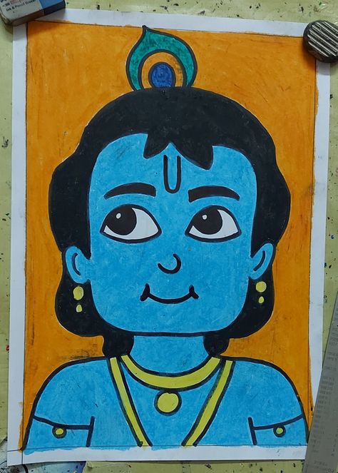 Oil Pastel Drawing Drawing Oil Pastels Easy, Krishna Drawing For Kids, Janmashtami Drawing, Basic Drawing For Kids, Drawing Pictures For Kids, Fruit Pictures, Hand Art Kids, Oil Pastel Drawings Easy, Ganesh Art Paintings