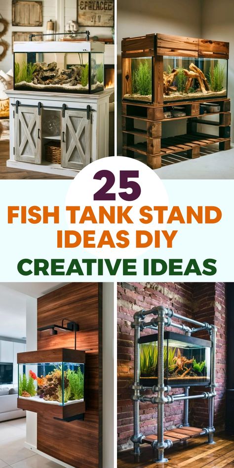 Fish Tank Stand Ideas Diy, Tank Stand Ideas, Diy Fish Tank Stand, Fish Tank Stand Ideas, Aquarium Stand Ideas, Fish Tank Table, Fish Tank Cabinets, Diy Aquarium Stand, Unique Fish Tanks