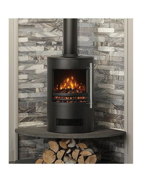 Corner Log Burner, Wood Burning Stove Corner, Corner Wood Stove, Corner Stove, Wood Burning Stoves Living Room, Log Burner Living Room, Modern Wood Burning Stoves, Stove Fireplace, Log Burner