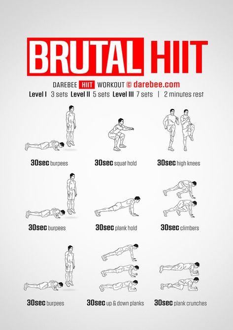 Brutal HIIT workout Hiit And Weights Workout Schedule, Circuit Training Workouts At Home, Brutal Hiit Workout, Body Weight Circuit Workout, Hit Circuit Workout, Hiit Workouts For Endomorphs, Hit Exercises Cardio, Body Weight Workouts Hitt, Hiit Back Workout