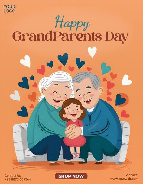 Vector happy grandparents day post banne... | Premium Vector #Freepik #vector Grandparents Day Poster, Grandparents Day Cards, Cards Poster, Design For Social Media, Happy Grandparents Day, Happy Onam, Logo Psd, Technology Icon, Card Banner