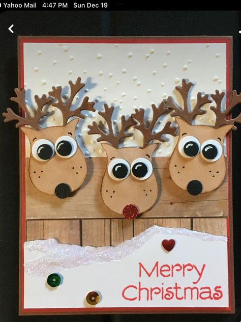 Reindeer Christmas Cards Handmade, Punch Art Christmas Cards, Children Christmas Cards, Christmas Punch Art, Reindeer Cards Handmade, Christmas Cards For Children, Christmas Cards Reindeer, Christmas Birthday Card, Childrens Christmas Cards