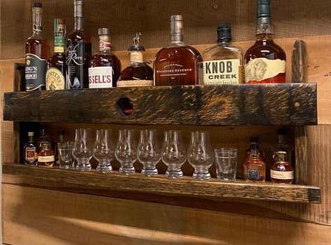 Bourbon Man Cave, Bourbon Display, Whiskey Shelf, Whiskey Rack, Barrel Cabinet, Whiskey Barrel Bar, Bourbon Room, Bourbon Glasses, Liquor Shelf