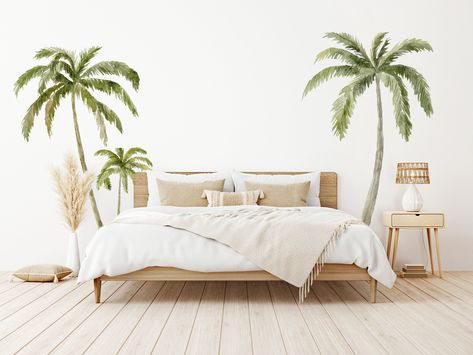 Palm Tree Decals For Walls, Palm Tree Bathroom Decor, Palm Tree Bedroom, Palm Tree Decals, Seaside Bungalow, Palm Tree Decal, Cali Beach, Big Stickers, Mural Tropical