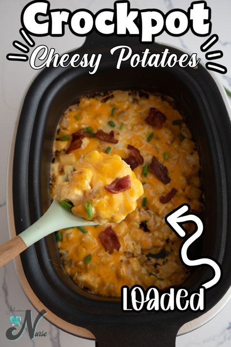 Crockpot Cheesy Potatoes is a great side dish loaded with bacon, sour cream, and cheesy potatoes made right in your slow cooker. It’s a perfect side dish that is super easy for a family dinner or taking to any gathering. Cheesy Potato Recipe, Crockpot Cheesy Potatoes, Cheesy Potatoes Crock Pot, Potato Recipes Crockpot, Cheesy Potatoes Recipe, Creamy Potatoes, Slow Cooker Potato Soup, Slow Cooker Potatoes, Crock Pot Potatoes