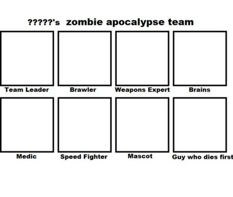 My Zombie Apocalypse Team, Zombie Apocalypse Writing, Zombie Names, Zombie Apocalypse Team, Art Things, Drawing Stuff, Book Writing, Book Writing Tips, Team Leader