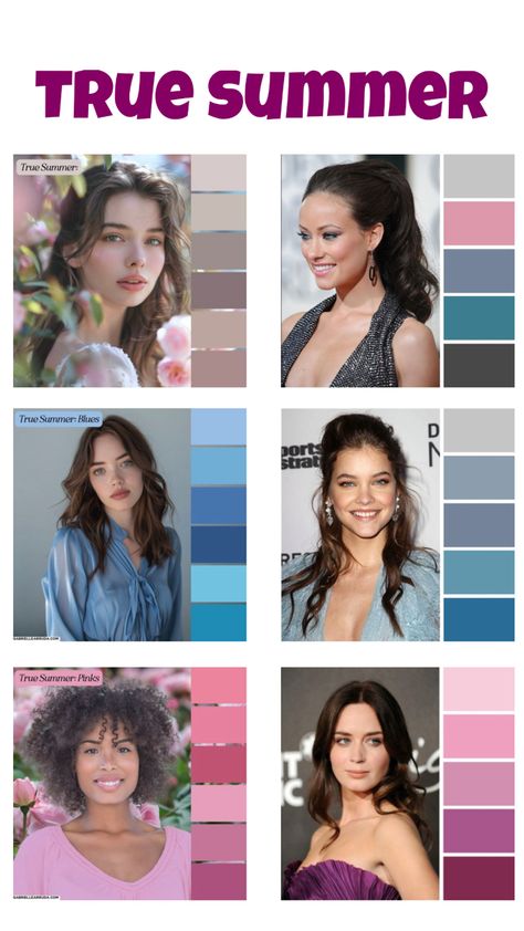 Color Analysis Summer, Summer Skin Tone, Cool Summer Palette, Light Summer Color Palette, Soft Summer Palette, Soft Summer Color Palette, Soft Summer Colors, True Summer, Skin Color Palette