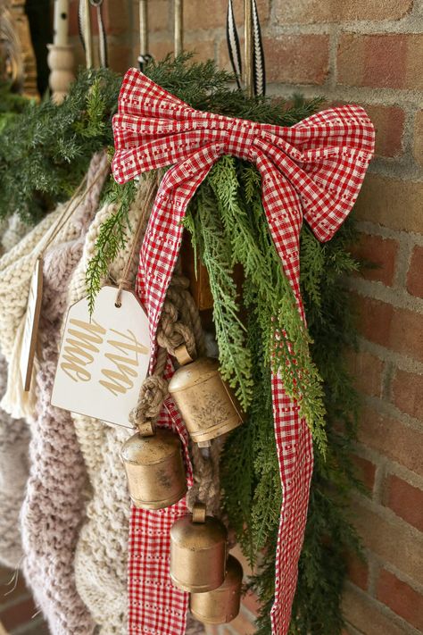 decking the halls with this very merry red gingham bow from heather taylor home! #redbow #redgingham #christmas #heathertaylor Red Gingham Christmas Decor, Gingham Christmas Decor, Red Gingham Christmas, Twisty Candles, Christmas Ribbon Bows, Gingham Christmas, Cedar Wreath, Heather Taylor, Gift Wrapping Inspiration