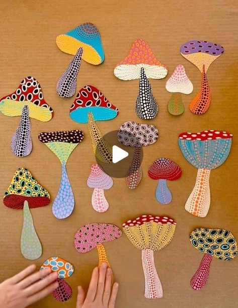 Little Artists | Art Education Projects on Instagram: "🍄👩‍🎨🙌🏻🌈 absolutely love revisiting projects like this one! What a gem. Inspired by the work of Yayoi Kusama, this is a fabulous project for older children, young at heart grown ups and secondary pupils 🙏 full video tutorial and mushroom templates on our website now, link in bio for more info 👩‍🎨 #arteducationmatters" Mushroom Kids Craft, Mushroom Craft Ideas, Kusama Art Projects For Kids, Mushroom Template, Kusama Pumpkins, Yayoi Kasuma, Autumn Challenge, Yayoi Kusama Pumpkin, Art Education Projects