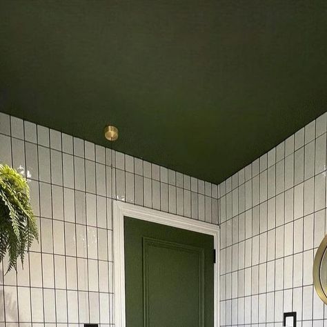 My House This Month on Instagram: "Morning DIY-ers! @__itslucy__ here. Happy Sunday! This absolutely stunning bathroom by @guywiththepinktiles over in Belfast has popped up on pretty every explore page I have 👌🏻✨. Lusting over this striking green ceiling! Also - just love the use of tiles here! Head over to @guywiththepinktiles to check out more or this beautiful home! Credit: @guywiththepinktiles 🏡🛠️ @myhousethismonth @littlehouseinlondon & @__itslucy__ and use #myhousethismonth #bath Bathroom Green Ceiling, Green Bathroom Ceiling, Green Ceiling Bathroom, Bathroom Half Tiles Half Paint, Bathroom Painted Ceiling, Cherry House, Green Ceiling, Painted Bathroom, Stunning Bathrooms