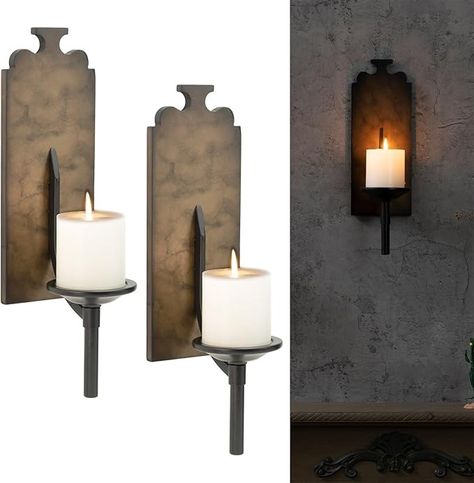 Amazon.com: Wall Sconce Candle Holder Set of 2, Black Metal and Wooden Wall Candle Holder, Home Wall Decoration for Living Room, Bathroom, Dining Room : Home & Kitchen Candle Wall Sconces Decor Ideas, Wooden Wall Candle Holders, Wall Candle Holder, Wall Candle, Decoration For Living Room, Wall Candle Holders, Candle Wall Sconces, Candle Holder Decor, Vintage Candle Holders