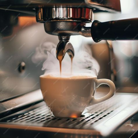 Premium Photo | Espresso being poured from a coffee machine into a cup steam rising Steaming Cup Of Coffee, Steaming Coffee, Steaming Cup, Coffee Images, Business Card Maker, Stationery Templates, Flyer Maker, Poster Maker, Presentation Template Free