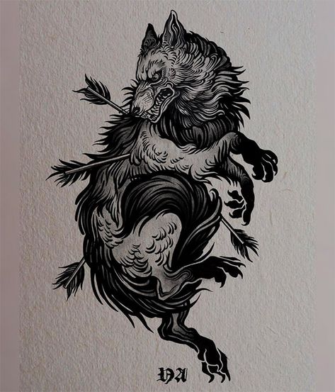 50 Ferocious Designs and Illustrations Featuring Wolves Cerberus Dog Tattoo, Medieval Wolf Tattoo, Illustrative Blackwork, Blackwork Tattoo Flash, Tattoos Torso, Fenrir Tattoo, 16 Tattoo, Medieval Tattoo, Pola Tato