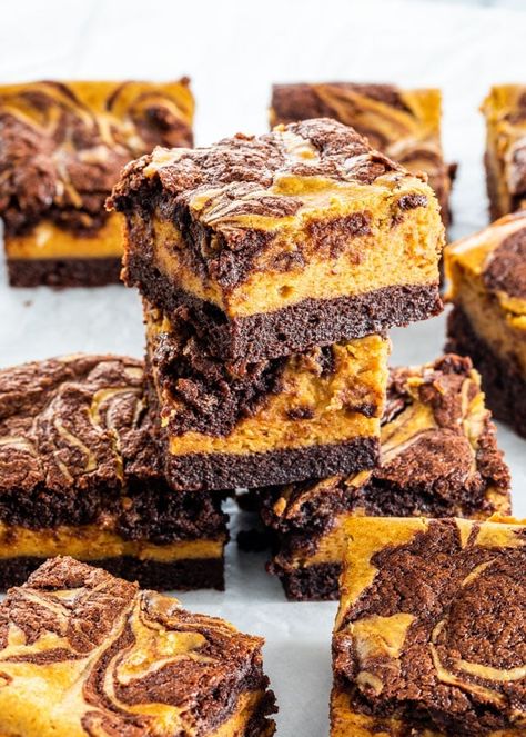 Killer Brownies, Thanksgiving Brownies, Unhealthy Desserts, Pumpkin Cheesecake Brownies, Fall Desserts Pumpkin, Pumpkin Brownies, Pumpkin Pie Cheesecake, Pumpkin Cheesecake Recipes, Jo Cooks