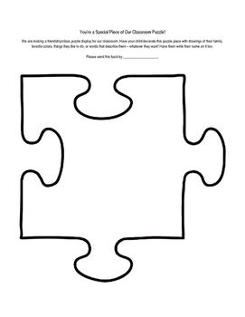 This would be a great homework activity for the beginning of the year. Students can decorate their puzzle piece to share all about themselves. It is also a great way to discuss diversity and what makes us all special, and to create a classroom community by putting all the pieces together in a classroom display. "We All Fit Together." Puzzle Piece Classroom Activity, We Fit Together Like Puzzle Pieces, Friendship Puzzle Pieces, Friendship Puzzle Activity, We All Fit Together Puzzle Template, Puzzle Crafts For Kids, Friendship Crafts Preschool, Classroom Puzzle, We All Fit Together