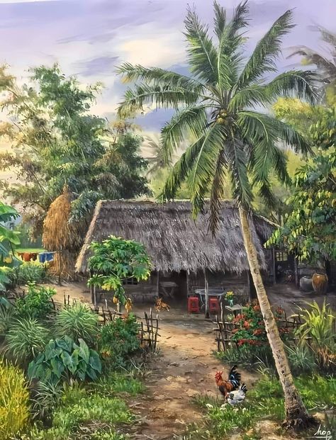 Vietnam Painting, Drawing Scenery, Filipino Art, Boho Art Drawings, Scenery Background, Watercolor Flower Art, Island Art, Watercolor Landscape Paintings, Beautiful Locations Nature