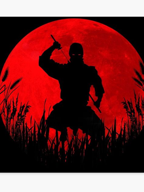 Red Moon Ninja Canvas Print Red Assassin, Karate Images, Ninja Tattoo, Ninja Red, Ninja Wallpaper, Asian Wallpaper, Samurai Tattoo Design, Arte Ninja, Samurai Artwork