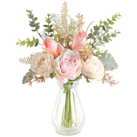 PRICES MAY VARY. Artificial Flowers in Vase:Flower arrangement with vase include Champagne roses, artificial eucalyptus, flowers Flocked Lambs Ear, fake plants and matching one grass vase. Please put fake flowers bouquet in it when you get the product. Material: The Champagne artificial flower is made of high quality silk and plastics,Flower arrangements artificial in vase can be bent or cut, the perfect combination of bouquets and vases, which is very suitable for rustic home decor, Christmas t Wedding Centerpieces No Candles, Light Pink Floral Arrangements, Eucalyptus Centerpiece Wedding, Eucalyptus In Vase, Faux Flowers Decor, Living Room And Dining Table, Simple Floral Centerpieces, Plant Eucalyptus, White Flower Centerpieces