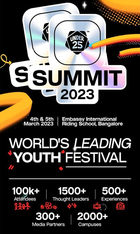 The Under25 Summit is back, with biggest venue, huge crowd, various experience zone, more than 100K+ attendees, students from various colleges and cities and states. This Summit is open for everyone above the age of 18. I'll be at the summit will you? 🚀✨ Event Moodboard, Global Summit, Riding School, Event Banner, Immersive Experience, Team Building, Cool Logo, The Age, Machine Learning