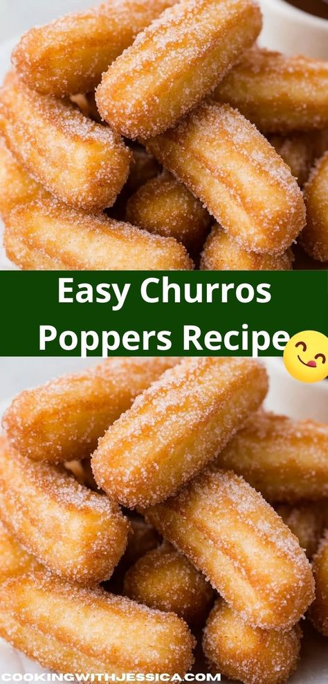 Craving a sweet treat? These Churros Poppers are the perfect solution! With their delicious cinnamon-sugar coating, they are quick to prepare, making them an ideal dessert for family gatherings or movie nights. Churro Poppers, Easy Churros, Unique Recipes Desserts, Churros Recipe, Classic Cookies Recipes, Poppers Recipe, Unique Desserts, Angel Food, Cinnamon Sugar