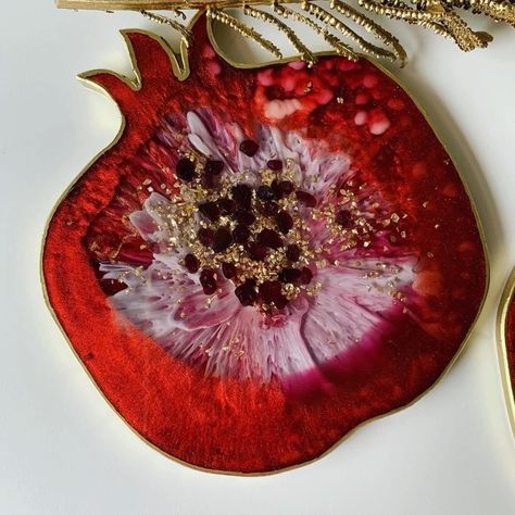 Pomegranate Resin Art, Resin Pomegranate, Persephone Pomegranate, Epoxy Resin Flooring, Resin Geodes, Pomegranate Art, Resin Coaster, Resin Clay, December 30