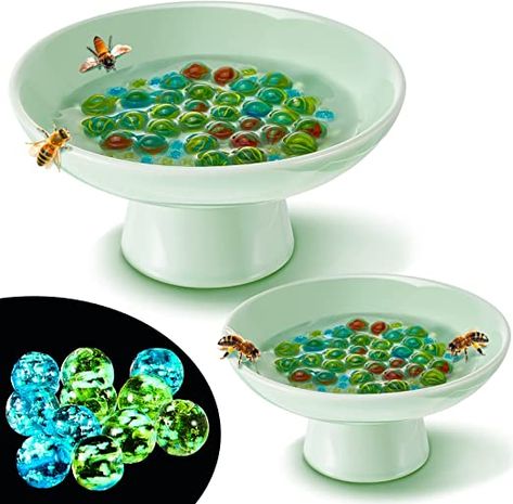 2 Pcs Bee Watering Station Bee Watering Ceramic Bowl with 140 Glass Marbles Bee Cups for Garden Decorative Water Station for Home Yard Feeding Watering Bees Butterflies Beekeeping Equipment Bee Cups For Garden, Bee Cups, Bee Watering Station, Water For Bees, Bee Cup, Bee Friendly Garden, Beekeeping Equipment, Garden Figures, Water Station