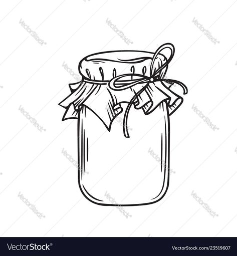 Ball Jar Tattoo, Jelly Jar Drawing, Honey Jar Drawing, Jam Jar Tattoo, Mason Jar Outline, Jar Sketch, Cute Honey Jar, Jar Outline, Jar Drawing