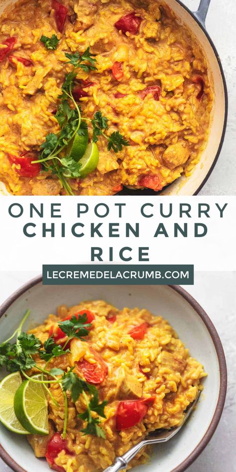 One Pot Curry Chicken And Rice, Curry Chicken Rice Recipes, Basmati Rice Meals, Curry Chicken And Rice Recipes, Rice Board, Curry Rice Recipes, One Pot Rice Meals, Grilled Tandoori Chicken, Easy Chickpea Curry