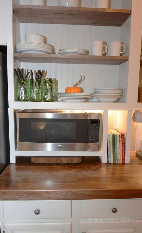 built in cupboard w a microwave cubby, appliances, kitchen cabinets, kitchen design, organizing, storage ideas, woodworking projects Microwave Cubby, Small Wall Oven, Classroom Castle, Microwave Cabinet, Microwave Shelf, Organizing Storage, Built In Cupboards, Microwave In Kitchen, Open Cabinets