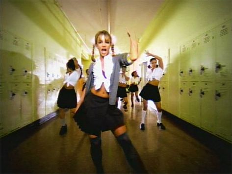 Britney Spears in her ‘Baby One More Time’ music video. (Courtesy of Vevo) Britney Spears Boyfriend, Britney Spears Music Videos, Britney Spears 2000s, Britney Spears Costume, Britney Spears Music, Britney Spears Outfits, Spiegel Selfie, Baby One More Time, Latest Instagram