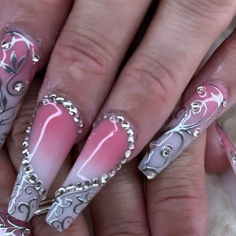 Bob To on Instagram: "Fancy Silver Chrome art Designs on Frosty white and Hot pink Nails✨✨😍😍😍✨✨❤️‍🔥❤️‍🔥❤️‍🔥✨✨🎉🎊" White And Hot Pink Nails, Chrome Art, Hot Pink Nails, Silver Chrome, Pink Nails, Art Designs, Hot Pink, Art Design, Nails