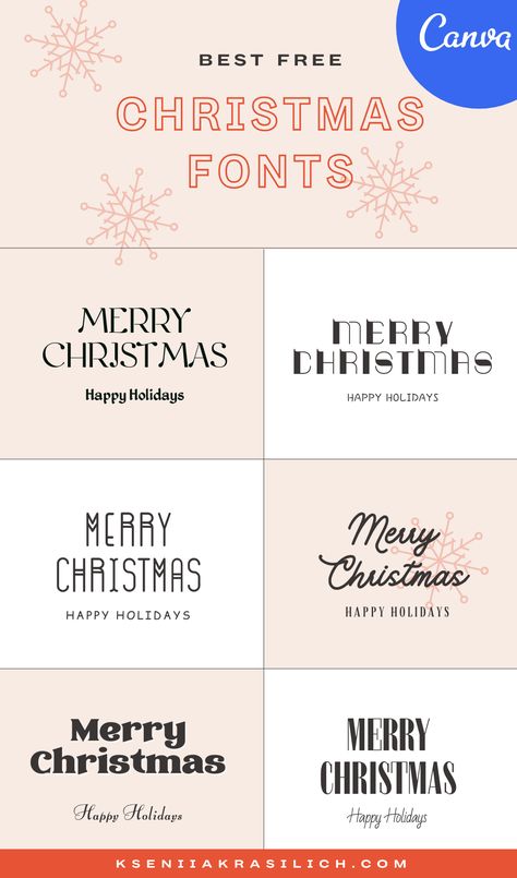 Christmas Font Combinations, Christmas Fonts On Canva, Christmas Card Fonts, Canva Christmas Card Ideas, Canva Fonts For Christmas, Canva Holiday Fonts, Canva Holiday Elements, Merry Christmas Fonts Handwritten, How To Write Merry Christmas Pretty