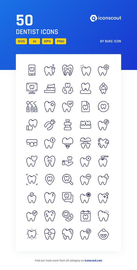 Dentist  Icon Pack - 50 Line Icons Dentist Instagram Feed, Dentist Logo Ideas, Dentist Icon, Dental Icon, Dental Advertising, Dentist Logo, Dental Logo Design, Dental Posters, Remedies For Tooth Ache