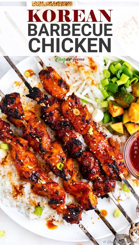 Korean BBQ Chicken Recipe | ChefDeHome.com Korean Chicken Marinade, Korean Bbq Marinade, Asian Marinade For Chicken, Grilled Whole Chicken, Bbq Chicken Marinade, Gochujang Recipe, Spicy Korean Chicken, Korean Bulgogi, Korean Bbq Chicken