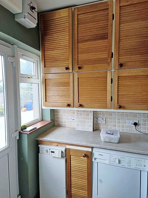 Hardwood Louvre doors Louvered Kitchen Cabinet Doors, Louvre Kitchen Cabinet Doors, Louvre Doors, Temporary Wall, Kitchen Cabinet Doors, Kitchen Doors, Painted Doors, Kitchen Cabinet, Cabinet Doors