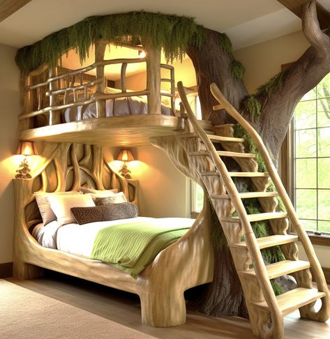 Tree House Bunk Bed, Trunk Bed, Tree House Bed, Rooms Bed, Casa Hobbit, House Bunk Bed, Cool Room Designs, Interior Design Minimalist, Bed In Closet Ideas