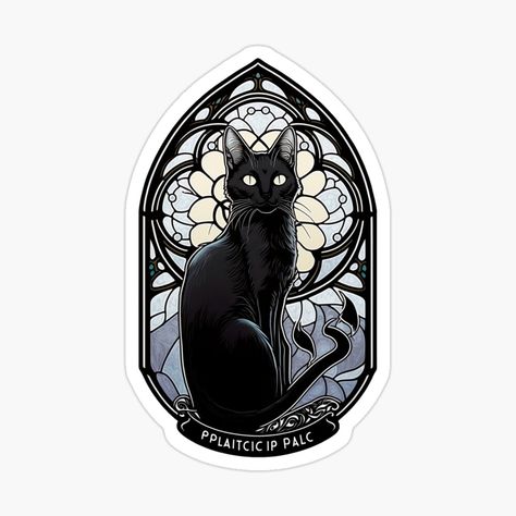 Get my art printed on awesome products. Support me at Redbubble #RBandME: https://www.redbubble.com/i/sticker/Art-nouveau-stained-glass-cute-black-cat-by-pubastore/141145881.EJUG5?asc=u Art Nouveau Sticker, Vintage Frame Tattoo, Fox Reference, Art Nouveau Tattoo Design, Art Nouveau Cat, Colorful Party Decorations, Stained Glass Cat, Art Nouveau Stained Glass, Stained Glass Tattoo