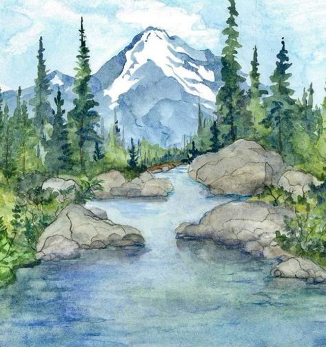 Landscape Drawing Easy, Landscape Painting Watercolor, Easy Landscape Paintings, Water Watercolor, Watercolor Scenery, Watercolor Art Landscape, Watercolor Paintings Nature, Nature Watercolor, Landscape Watercolor