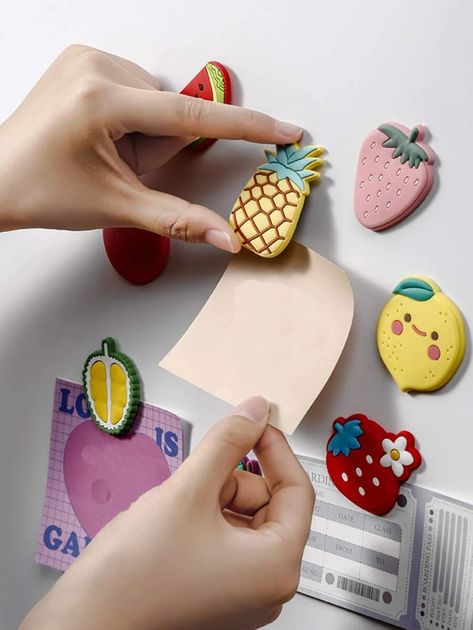 9pcs Silicone Fridge Magnets, Cute Fruit Shaped Magnetic Stickers for Refrigerator | SHEIN Random Cartoon, Refrigerator Decoration, Cartoon Fruit, Food Shapes, Fridge Stickers, Kitchen Stickers, Cartoon 3d, Refrigerator Sticker, 3d Decor