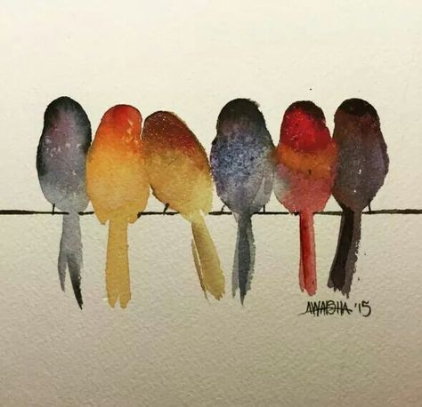 Watercolor birds on a line                                                                                                                                                      More                                                                                                                                                     More Beginner Watercolor, Drawing Bird, Watercolor Hydrangea, Desen Realist, Bird Watercolor Paintings, Drawing Hands, Bird Drawing, Drawing Eyes, Drawing Hair