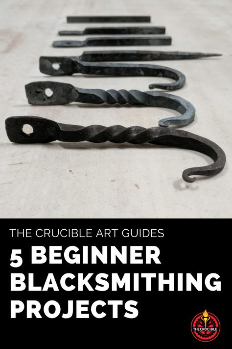 Learn to forge a hook, fork, spoon, bracelet, and letter opener in basic blacksmithing projects. Welding Projects To Sell, Easy Welding Projects, Diy Forge, Blacksmith Workshop, Blacksmithing Projects, Forging Tools, Forging Knives, Cool Welding Projects, Black Smithing