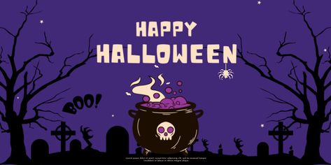 Purple Maximalist Happy Halloween Eventbrite Banner Church Halloween, Halloween Party Banner, Linkedin Background Image, Happy Halloween Banner, Kindle Book Cover, Etsy Banner, Campaign Posters, Halloween Banner, Facebook Event