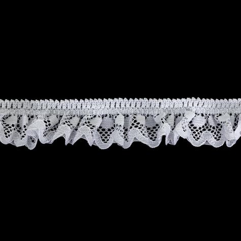 Add a touch of snowflake-inspired elegance to your favorite pieces with this Snow White Ruffled Lace Trimming! With just shy of 100 percent stretch, this lace trim features a white stitched design along the top that resembles diamonds when stretched, from which point a ruffled lace design with circles descends in a playful, lighthearted display to create this one-inch trim. Due to the high stretch, this youthful trimming is great for an array of applications, from decorating dance costumes to ad Design With Circles, Mood Designer Fabrics, Roses Are Red, Mood Fabrics, Dress Forms, Tech Fashion, Lace Ribbon, Lace Border, Lace Ruffle