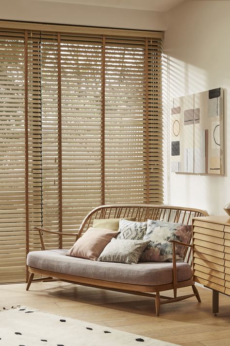 Blinds For Windows Bedrooms, Venetian Blinds Living Room, Window Dressing Ideas, Blinds And Curtains Together, Blinds Living Room, Blinds Venetian, Bright Sunny Day, Dressing Ideas, Bamboo Blinds