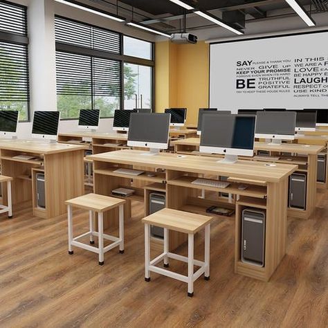 School Computer Lab Design, School Computer Room, Lab Komputer, Computer Lab Design, School Computer Lab, Education Design Interior, Small Office Design Interior, Classroom Interior, School Building Design