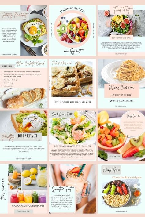 Instagram Business Template, Feed Planning, Healthy Food Quotes, Ig Food, Menu Sans Gluten, Template Food, Salad Buah, Fruit Diet, Easy Summer Dinners