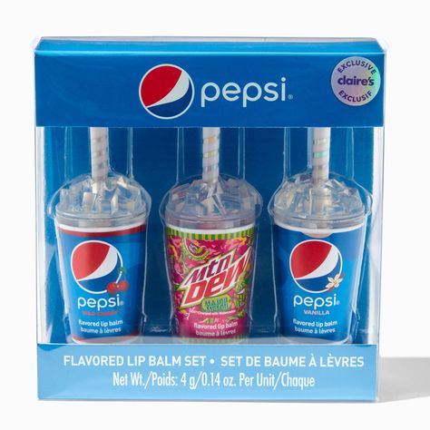 Pepsi® Claire's Exclusive Flavored Lip Balm Set - 3 Pack | Claire's US Lip Smackers 90s, Vanilla Pepsi, Cherry Pepsi, Stitch Room, Claire's Makeup, Body Peel, Crown Hair Clip, Candy Makeup, Lip Balm Collection